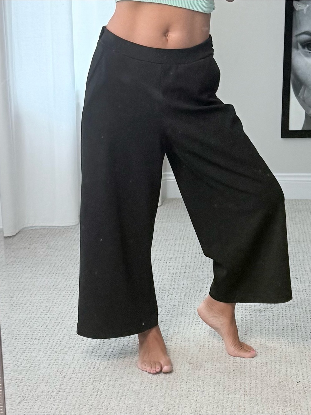 Rewash Black Wide-Leg Gaucho Capri Pants